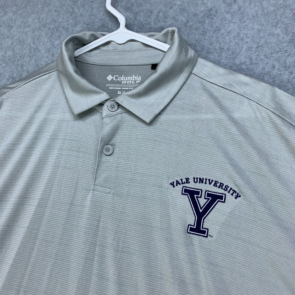 Columbia Golf Polo Shirt Mens XL Gray Yale University Logo Short Sleeve Striped